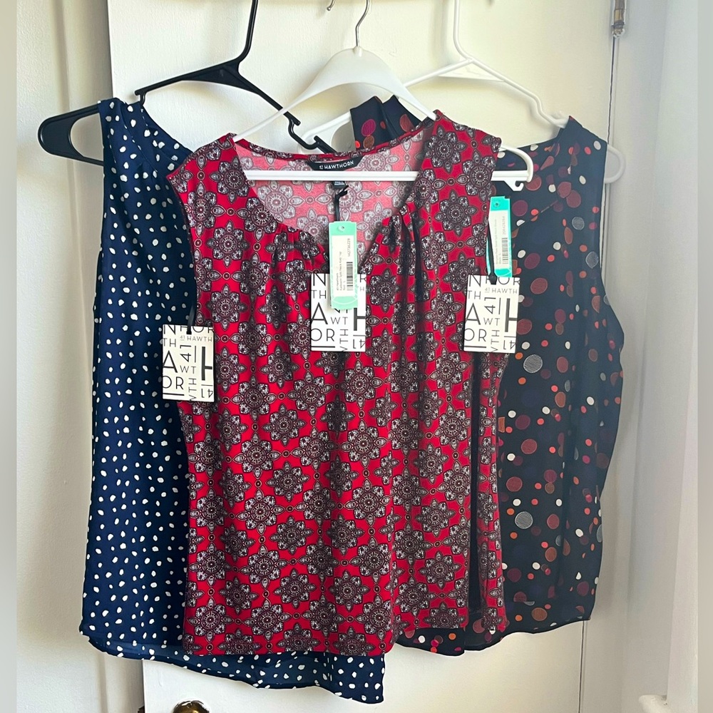 Bundle of 3 NWT Stitch Fix 41 Hawthorn Sleeveless Patterned Blouses - L